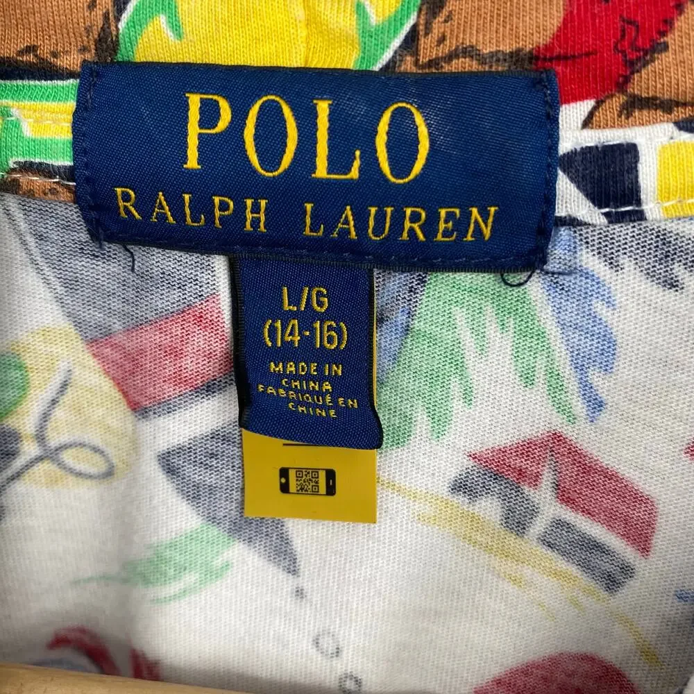 Polo Ralph Lauren Polo Bear Jersey Hooded T-Shirt‎ Boys 14/16 Vacation Nautical
